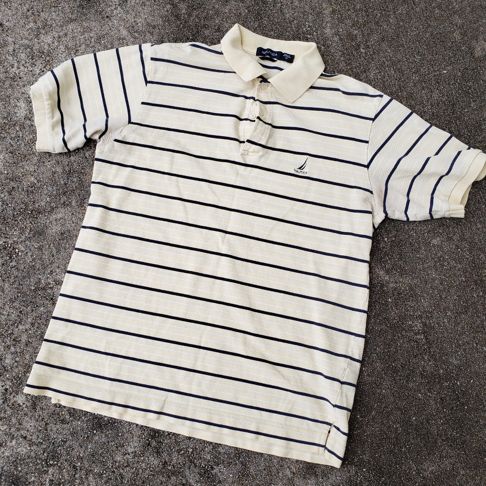 Nautica Vintage Sailboat Logo Stripe Polo Shirt